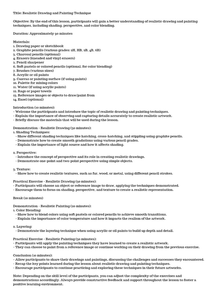 Lesson Plan To Teach Realistic Paint. PDF Drawing Paintings