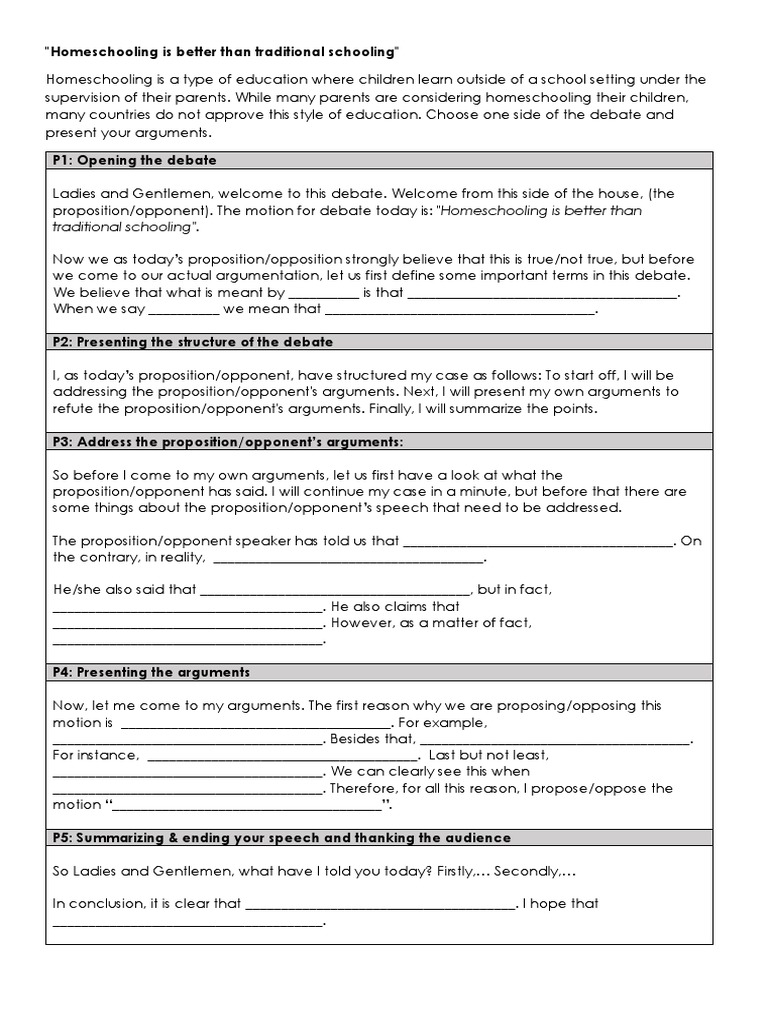 DEBATE SCRIPT - Homeschooling | PDF