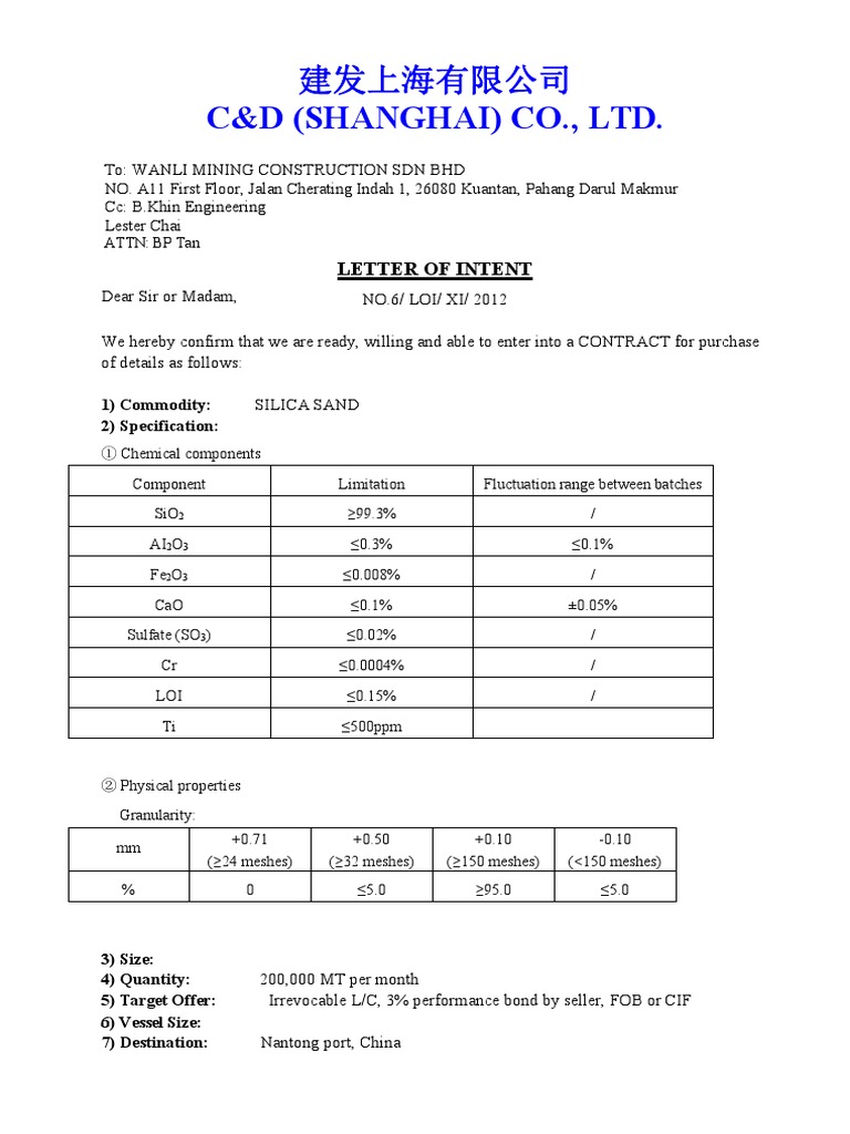 Loi Letter of Intent 意向书 副本 | PDF