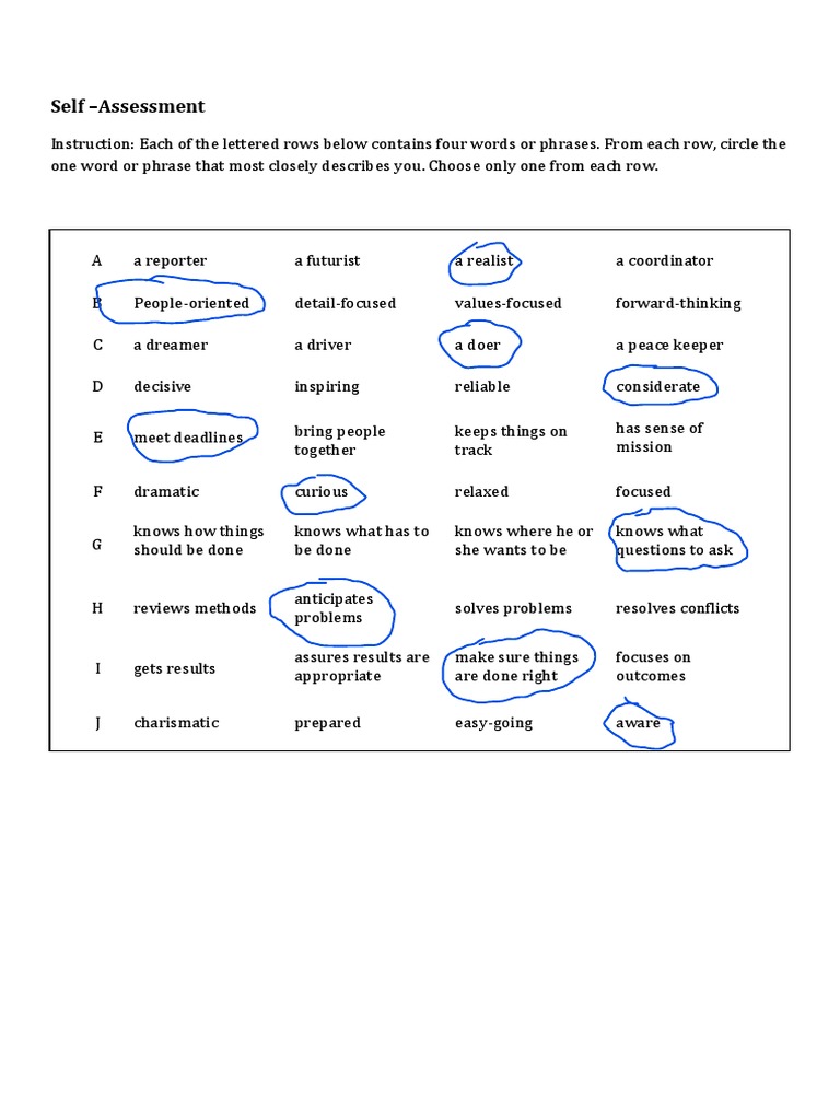 Dale Carnegie Self-Assessment - Test Sheet | PDF