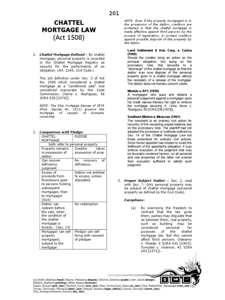 Chattel Mortgage Law Act PDF