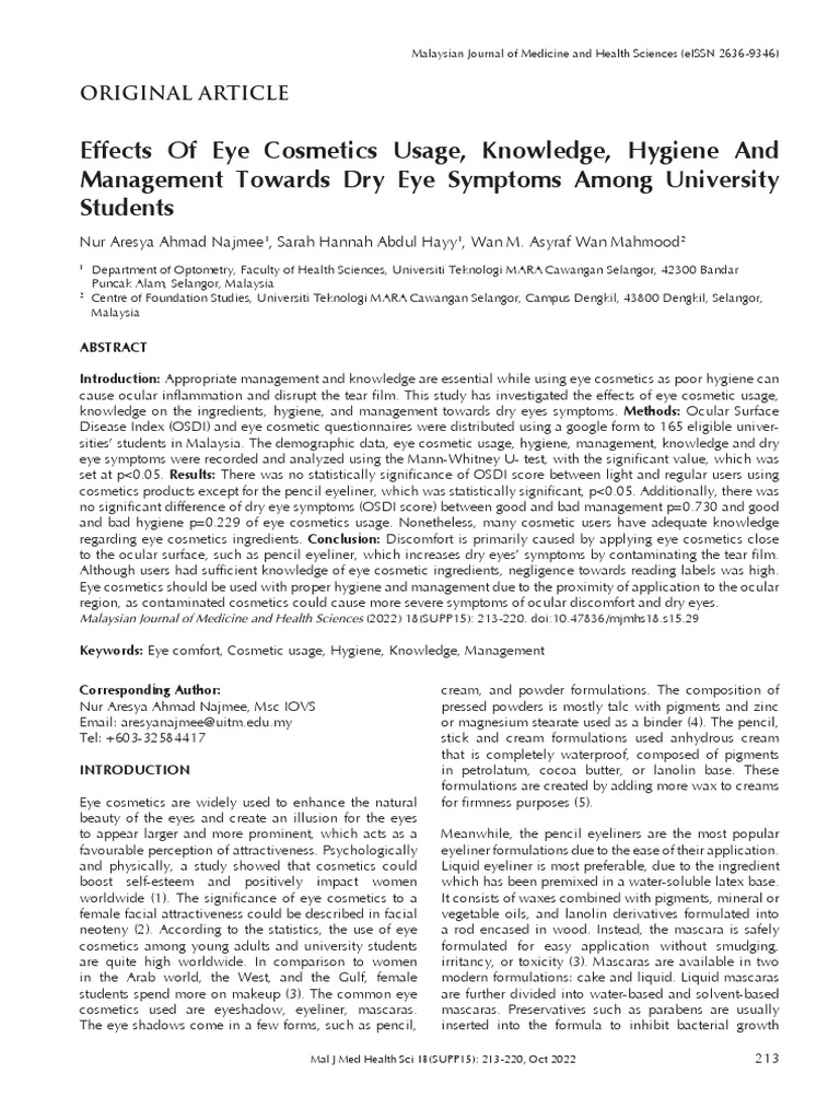 Impact of Eye Cosmetics on Dry Eyes | PDF | Medical Specialties ...