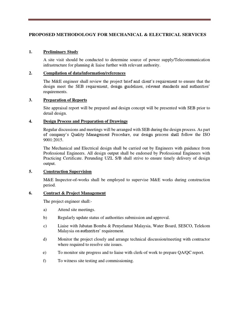 Mechanical & Electrical Services Methodology | PDF | Quality Assurance ...
