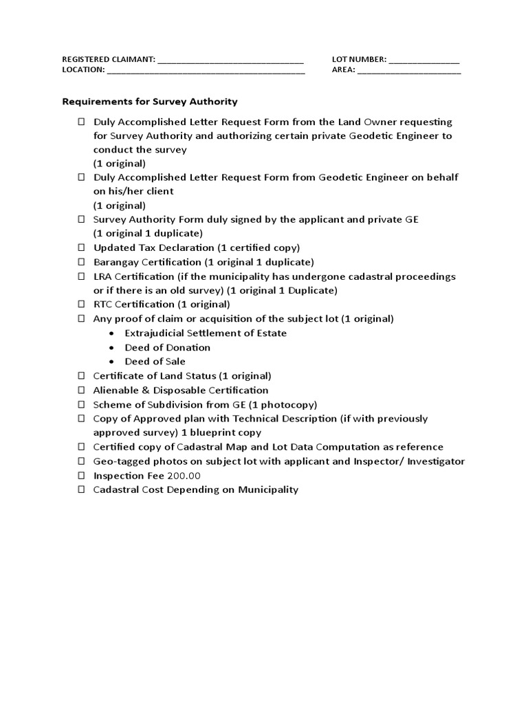 Requirements For Survey Authority | PDF