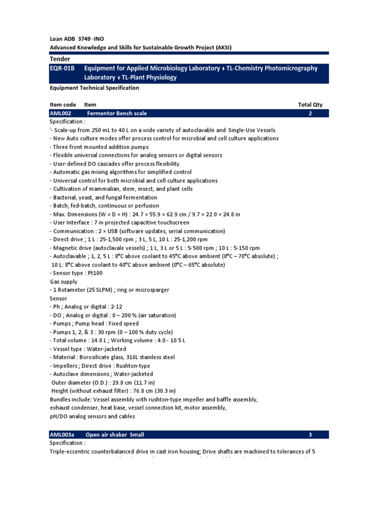 Equipment Specs for Microbiology Lab | PDF | Ultraviolet–Visible ...