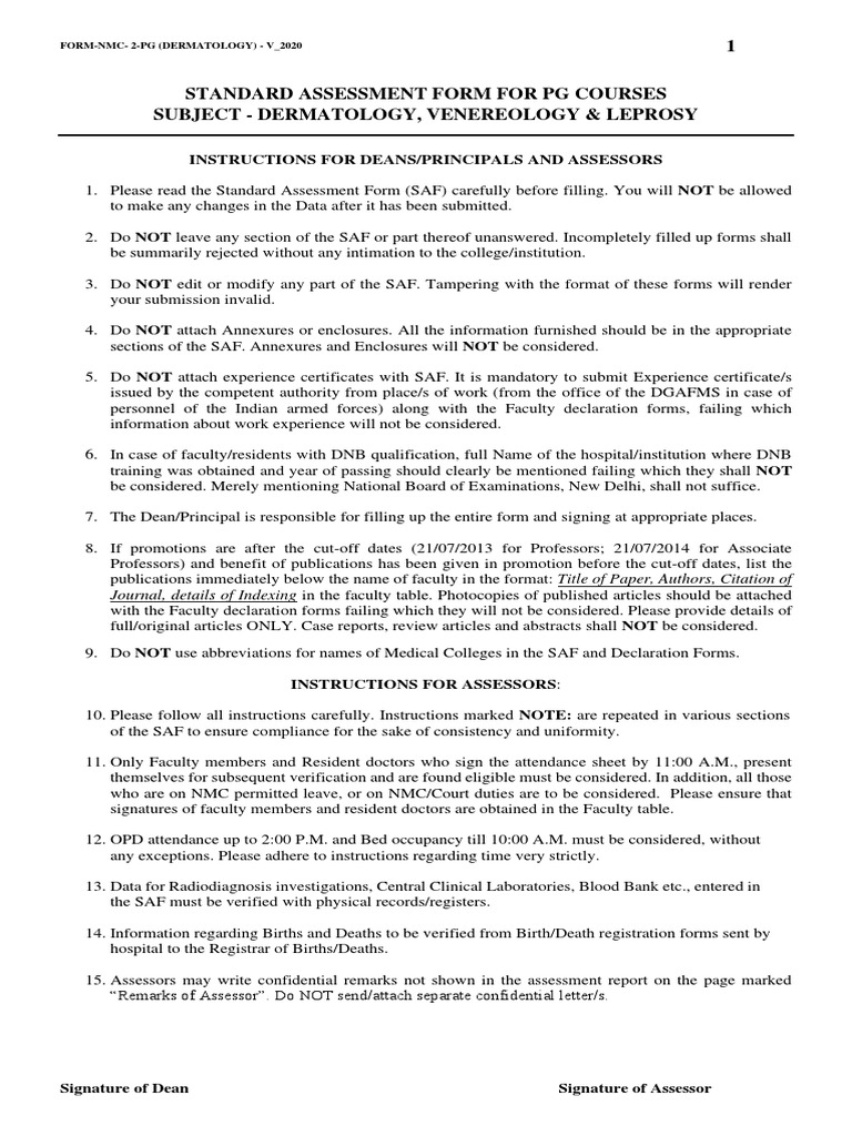 NMC Standard Assessment Form: Dermatology | PDF | Surgery | Emergency ...