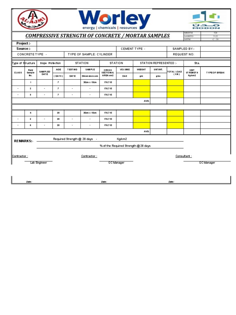 Compressive Strength Form | PDF