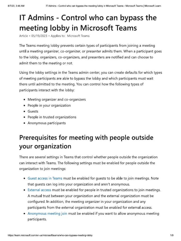 IT Admins Control Who Can Bypass The Meeting Lobby in Microsoft Teams