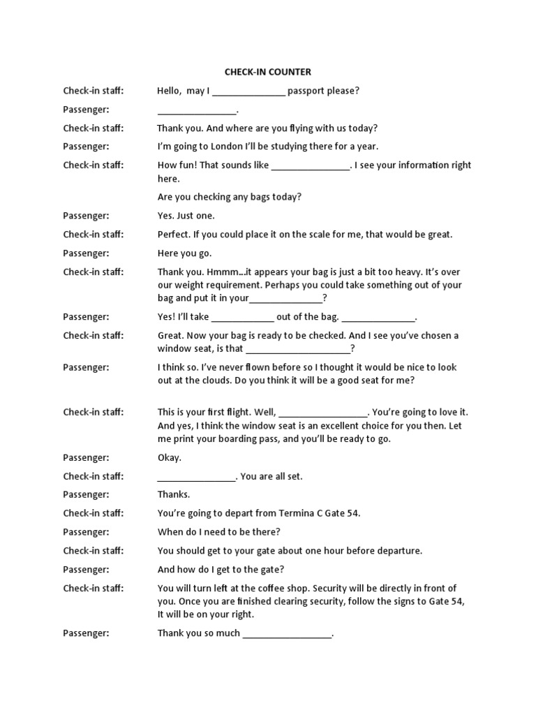 Airport Check-In and Security Dialogue | PDF | Aviation | Transport