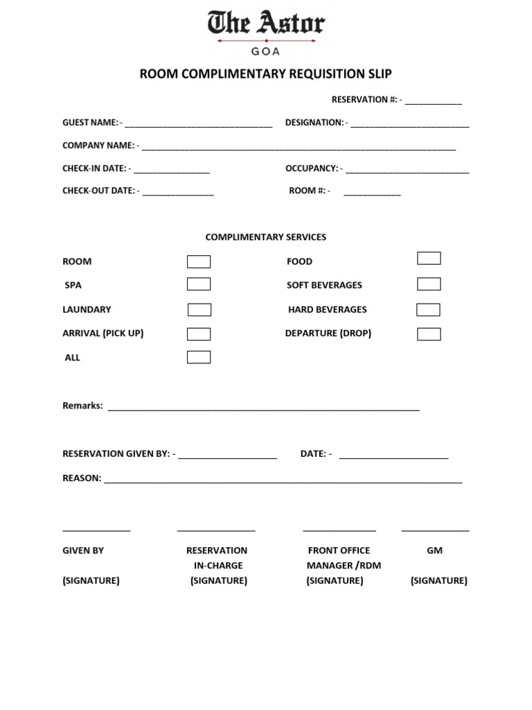 Astor Complimentary Form PDF