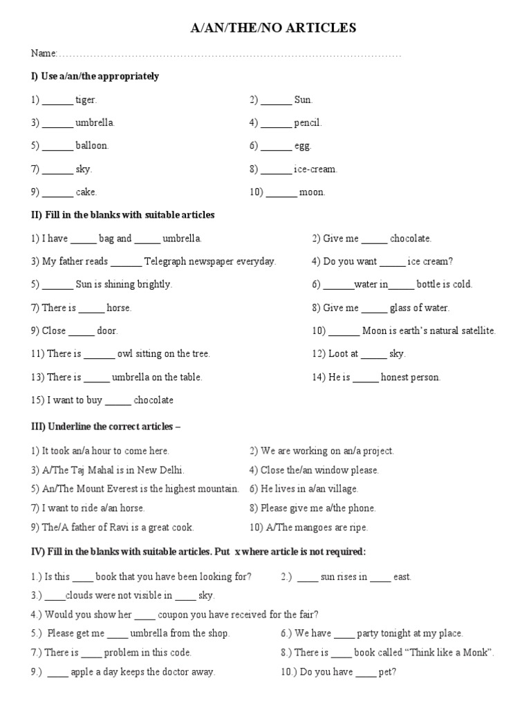 A An The No Article Pdf