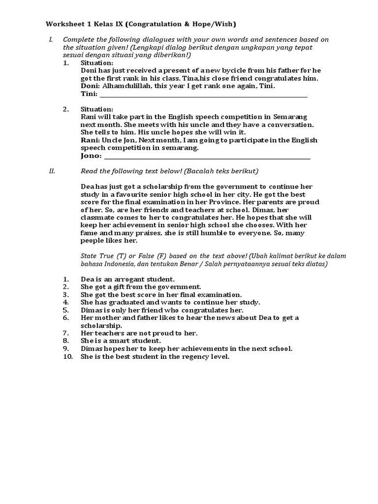 Kisi kisi soal indikator 4.1 kelas ix smp bahasa inggris