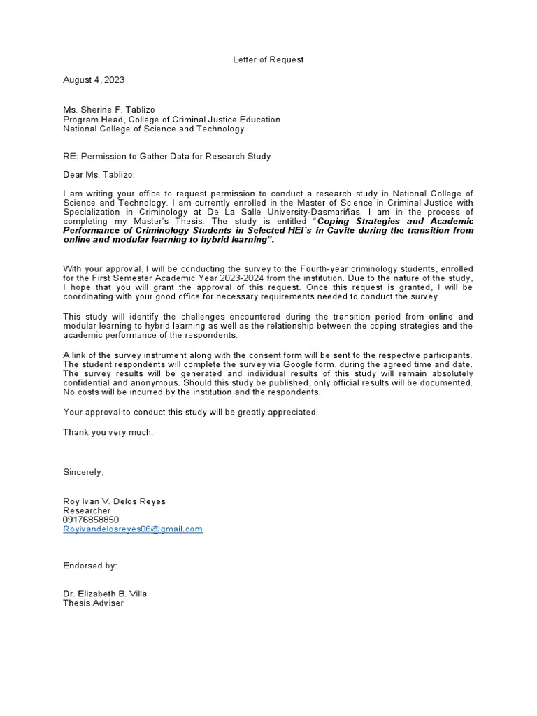 Research Data Request for Criminology Study | PDF | Career & Growth ...