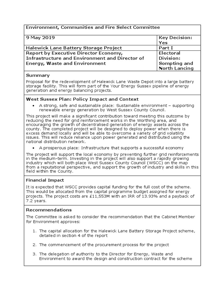 Halewick Lane Battery Storage Project Download Free PDF Low Carbon Economy Sustainable Energy