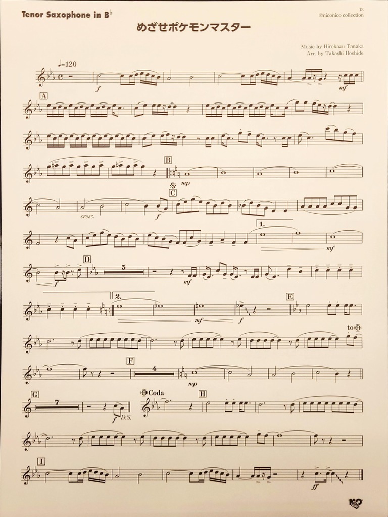 Pokemon Tenor Saxophone PDF