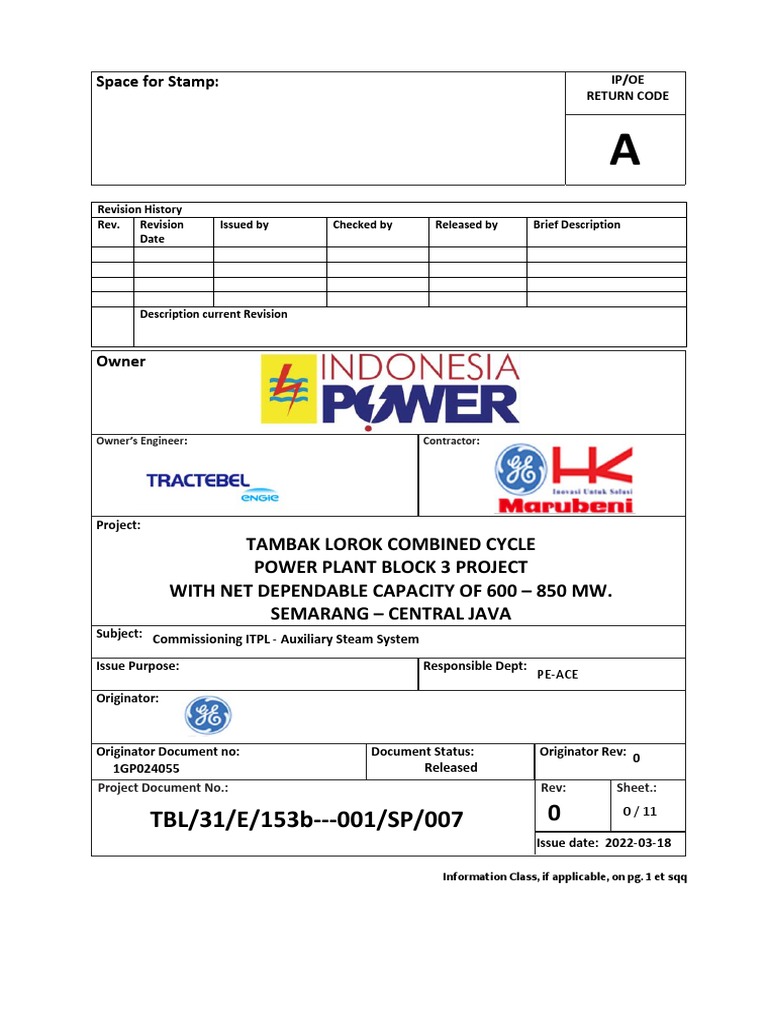 TBL 31 E 153b 001 SP 007 en 0 Commissioning ITPL Auxiliary Steam System ...