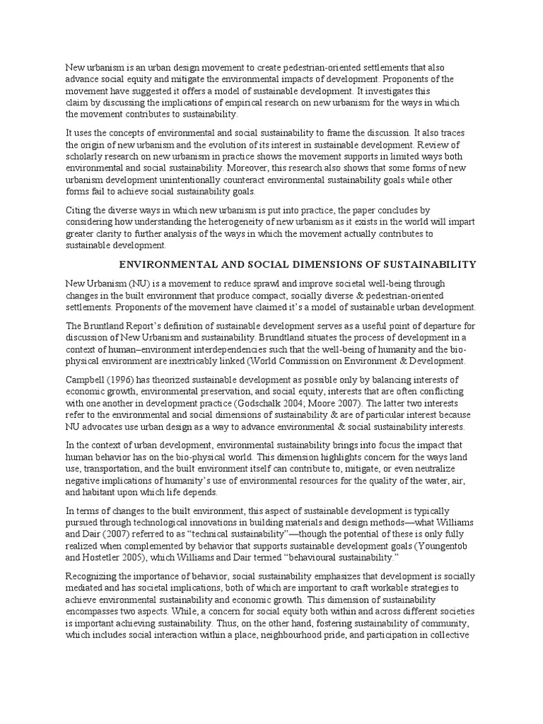 New Urbanism Is An Urban Design Movement To Create Pedestrian | PDF