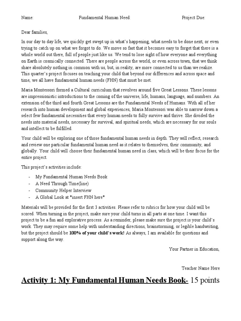 Exploring Fundamental Human Needs Project | PDF | Interview | Information