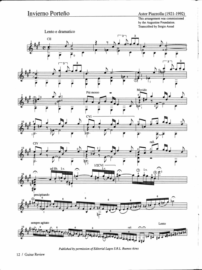 Astor Piazzolla Work Arranged For Guitar | PDF