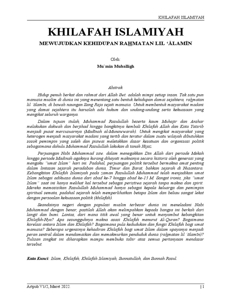Khilafah Islamiyah: Sejarah, Konsep, dan Perdebatan Kontemporer