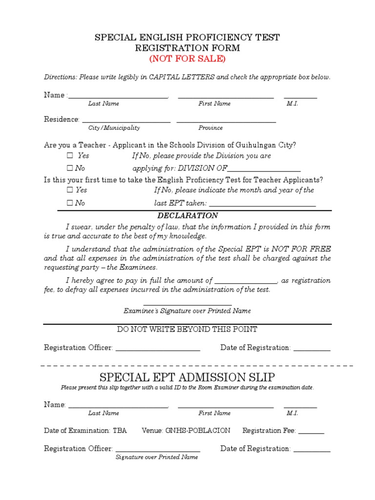 Special English Proficiency Test Registration | PDF