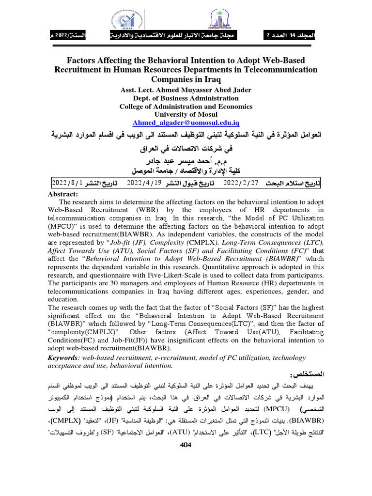 Factors Affecting The Behavioral Intention To Adopt Web-Based ...