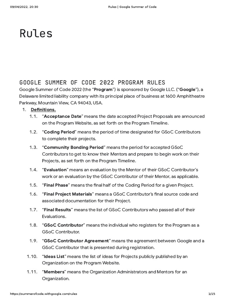 Rules Google Summer of Code PDF