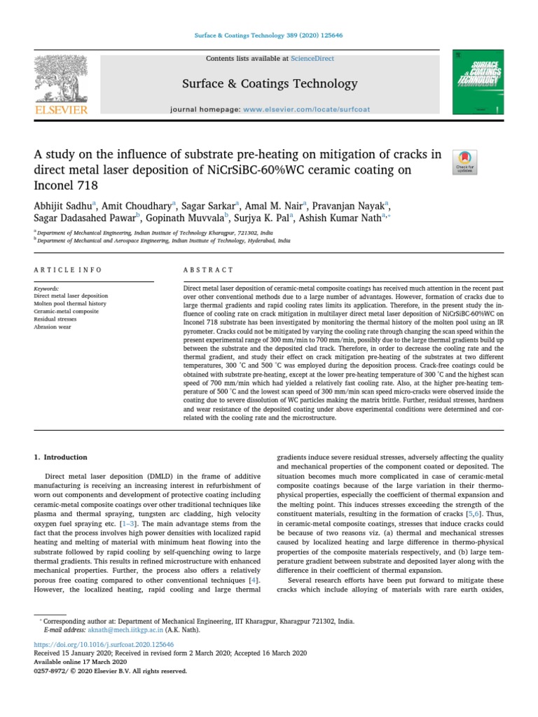 2020Surface and coating technology effect of pre heating in laser