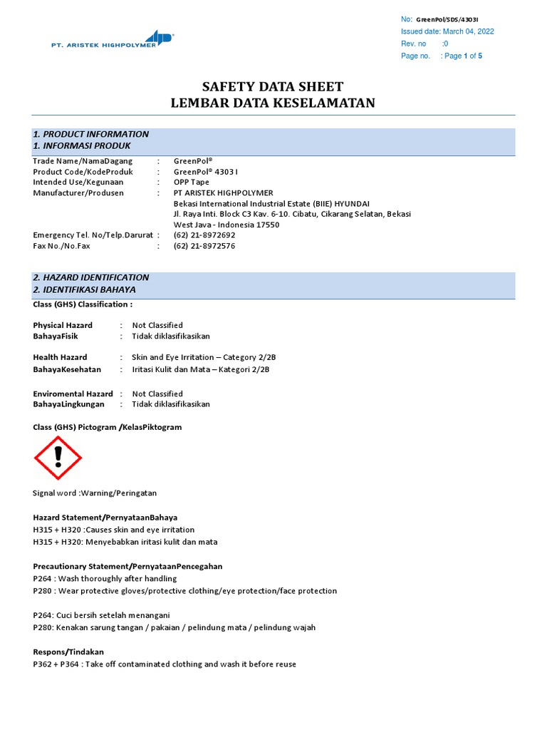 SDS Waterbase Acrylic Adhesive PDF