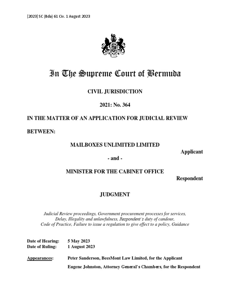 Bermuda supreme court judicial review mailboxes vs cabinet office