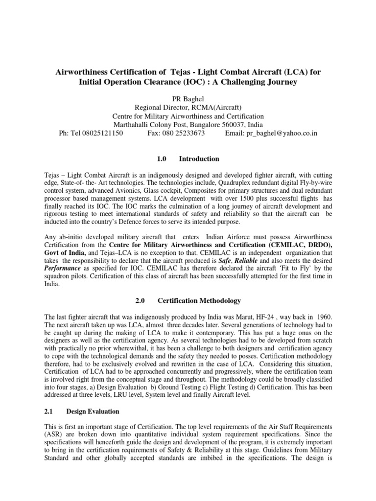 Tejas LCA Airworthiness Certification Journey | PDF | Flight Test ...