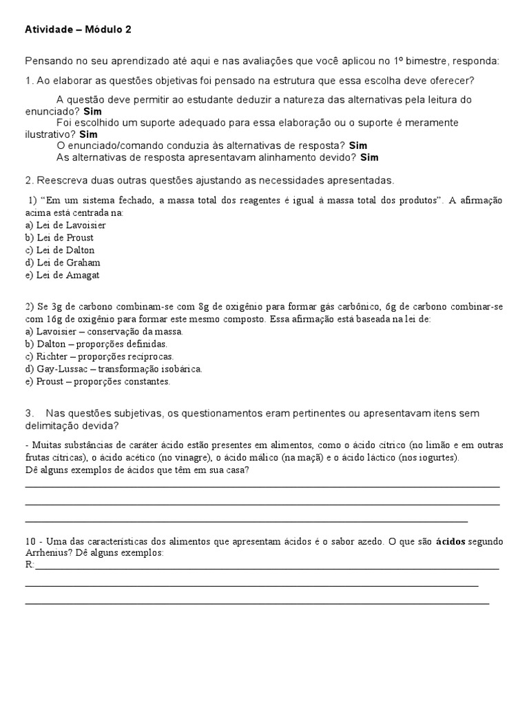 Avaliação de Questões Objetivas e Subjetivas | PDF