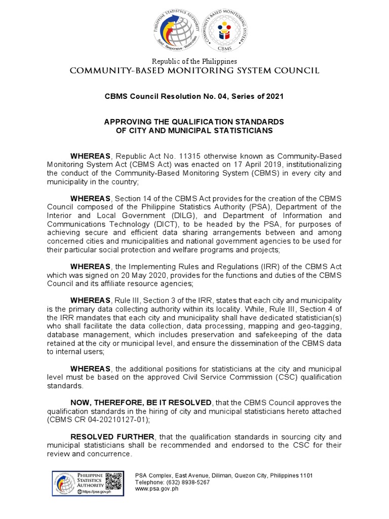CBMS Council Resolution No 04 Series of 2021 PDF Computing