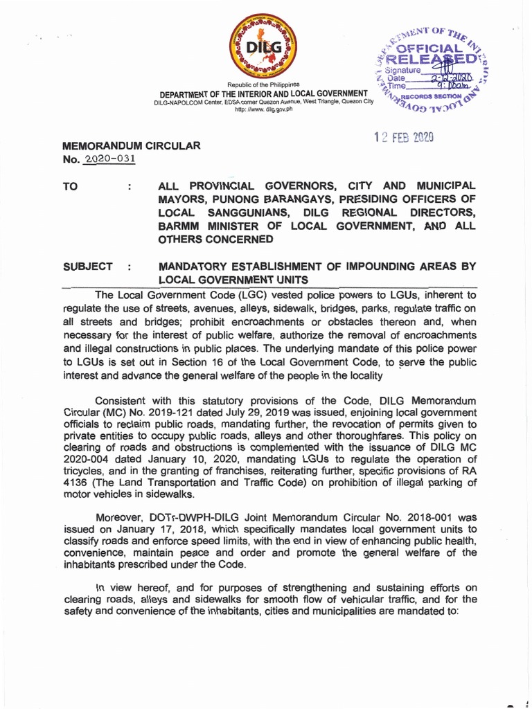 Guidelines for Vehicle Impounding Policies | PDF | Traffic | Government