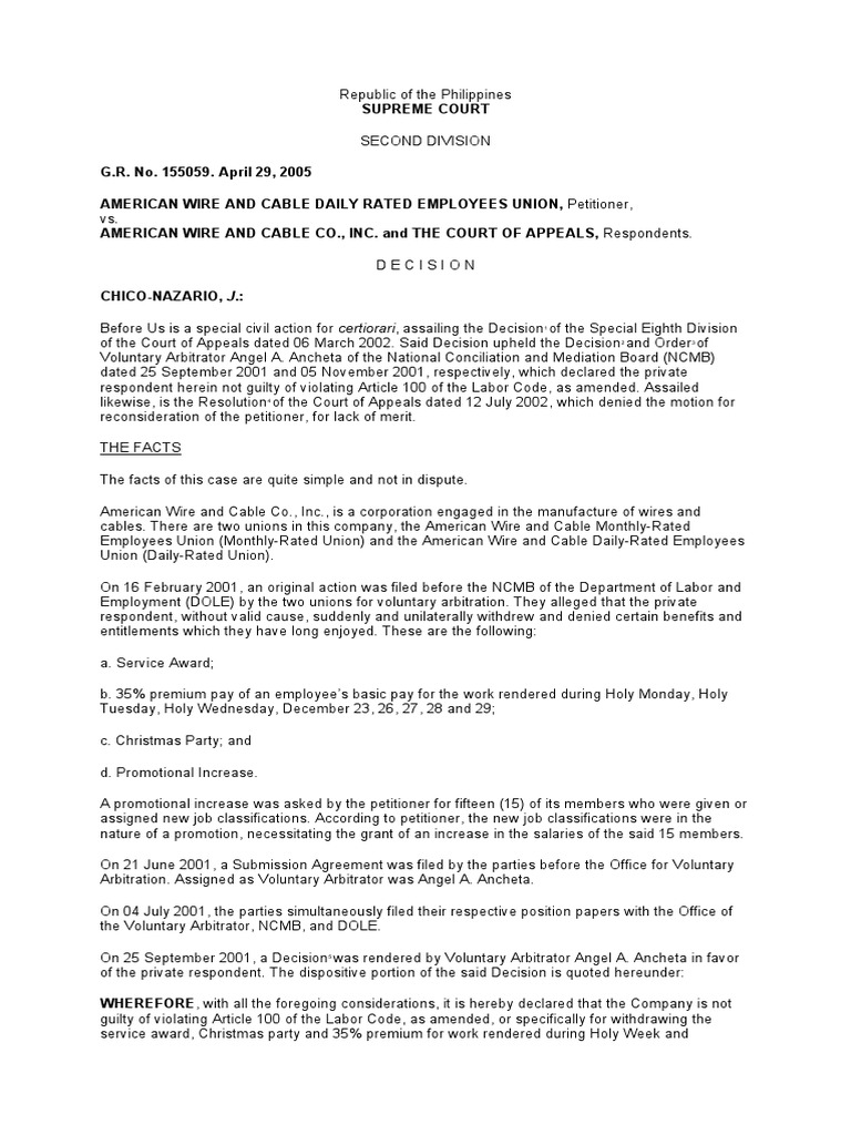 American Wire & Cable Employees vs. American Wire and Cable Co. PDF