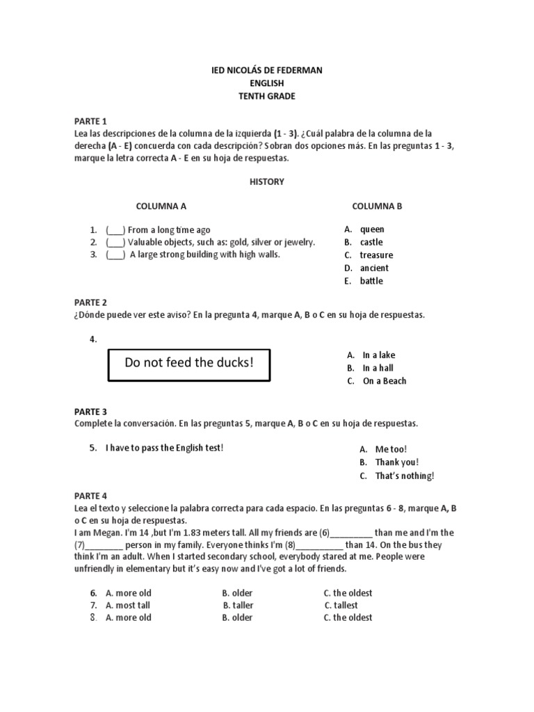 PRUEBA ICFES - DÉCIMO - INGLÉS - TERCER TRIMESTRE | PDF | Spanish Empire