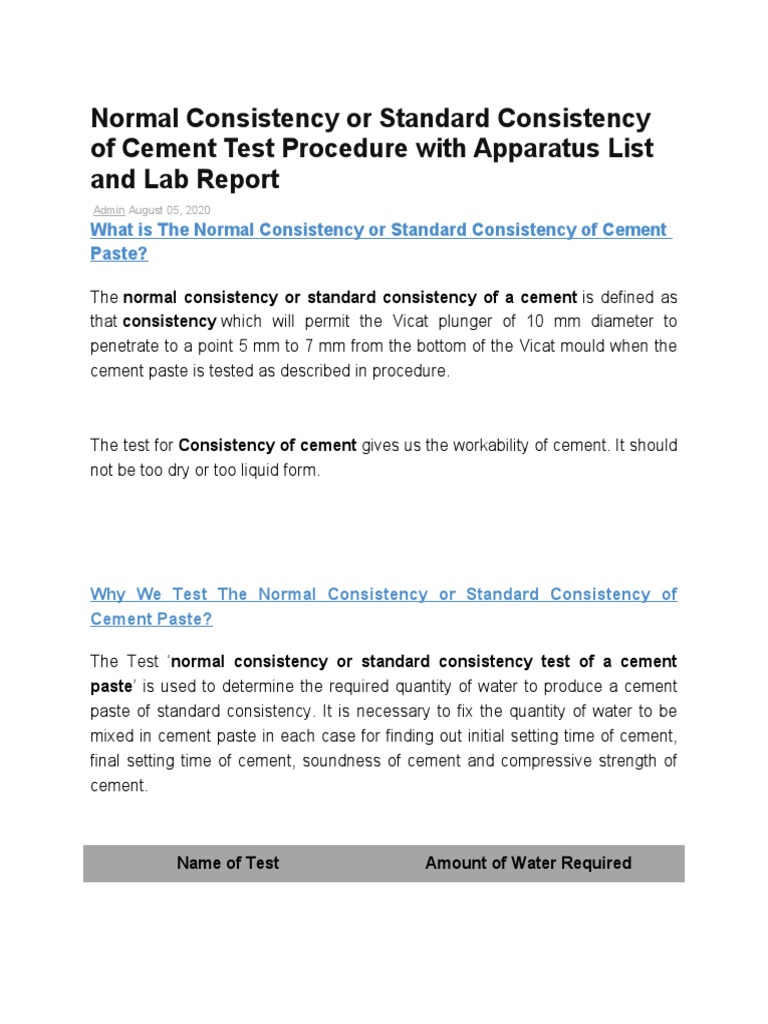Cement Normal Consistency Test Guide | PDF | Cement | Mortar (Masonry)
