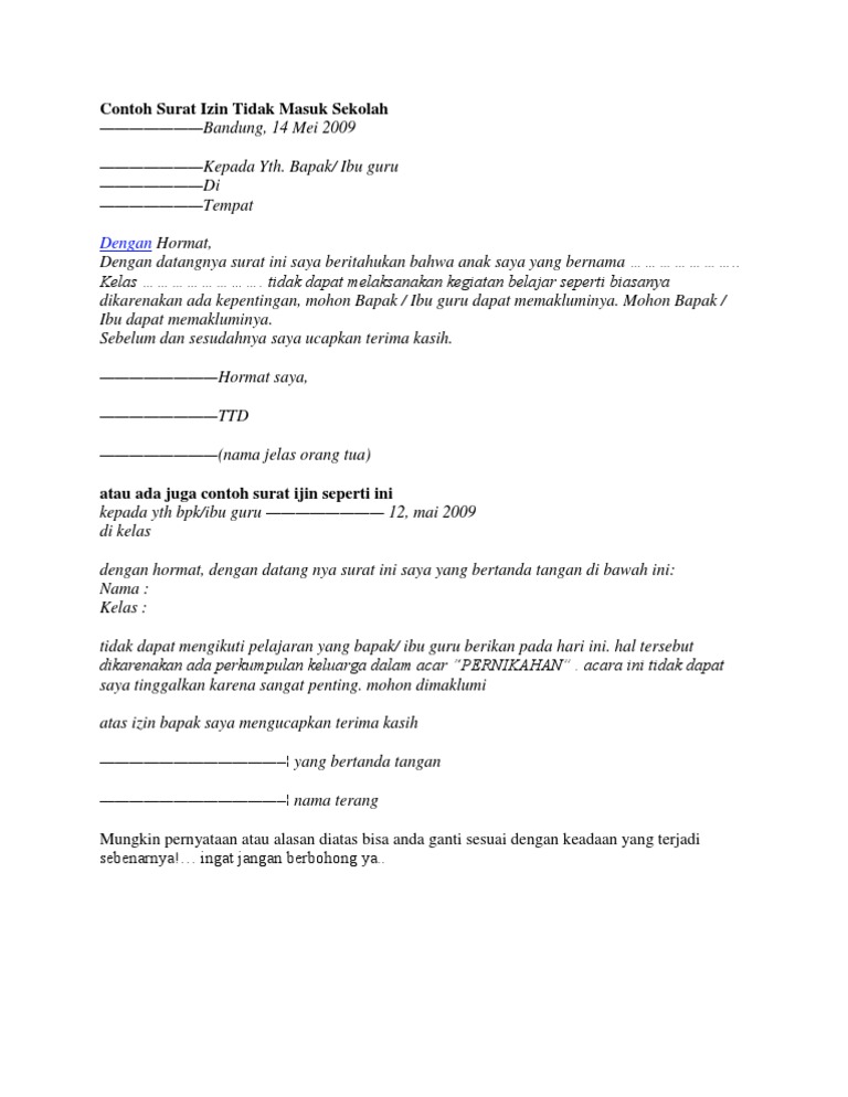 Download 79+ Contoh Surat Contoh Surat Izin Tidak Sekolah Gratis