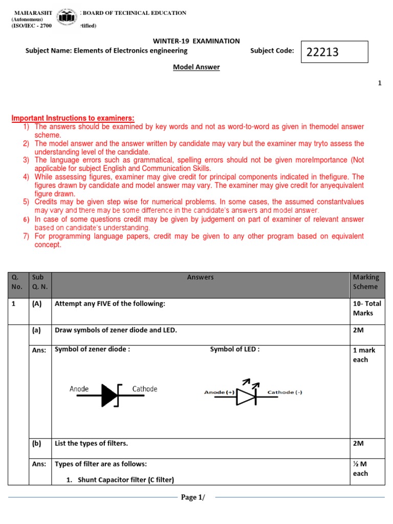 Model Answer: Elements of Electronics 22213 | PDF | Rectifier | Power ...