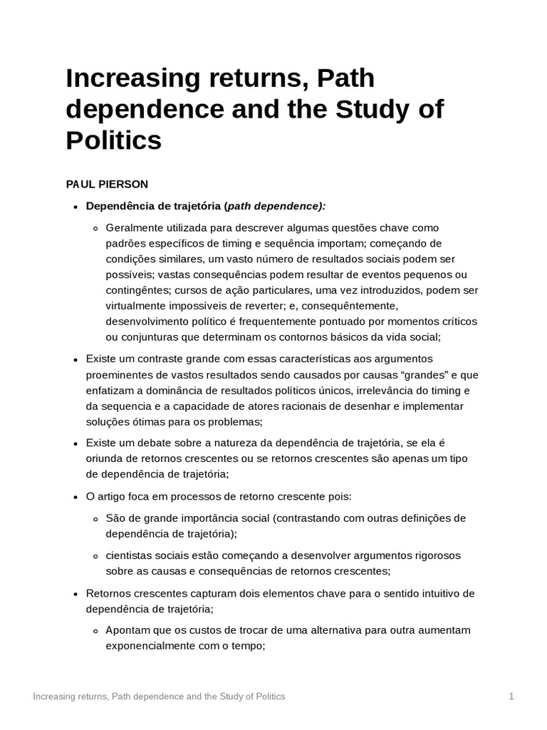 Increasing Returns Path Dependence and The Study of Politics | PDF ...