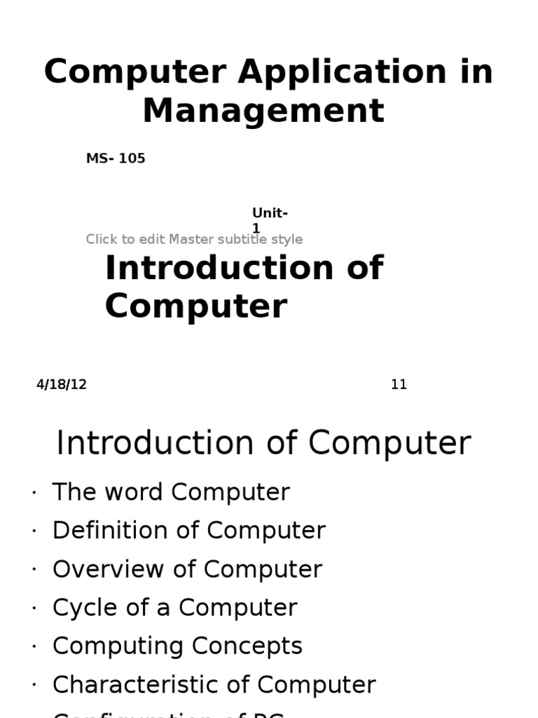 Computer Application in Management PDF Central Processing Unit