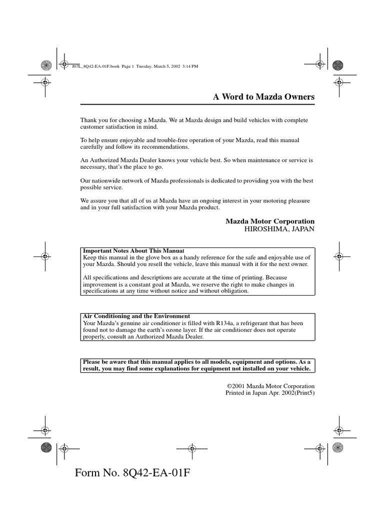 1997 MAZDA MIATA OWNERS MANUAL PDF intelligence overview