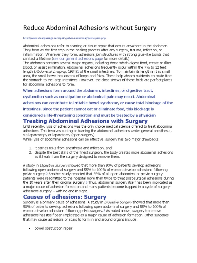 Reduce Abdominal Adhesions Without Surgery Surgery Scar