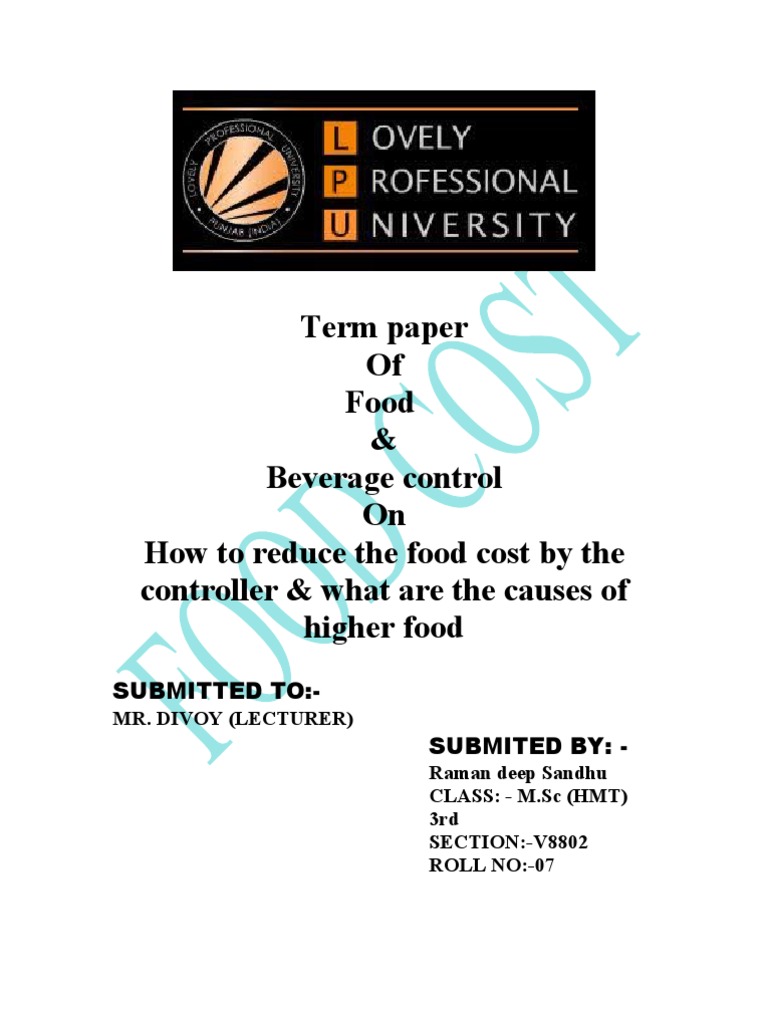 F&B Cost Control PDF Kitchen Utensil Foods