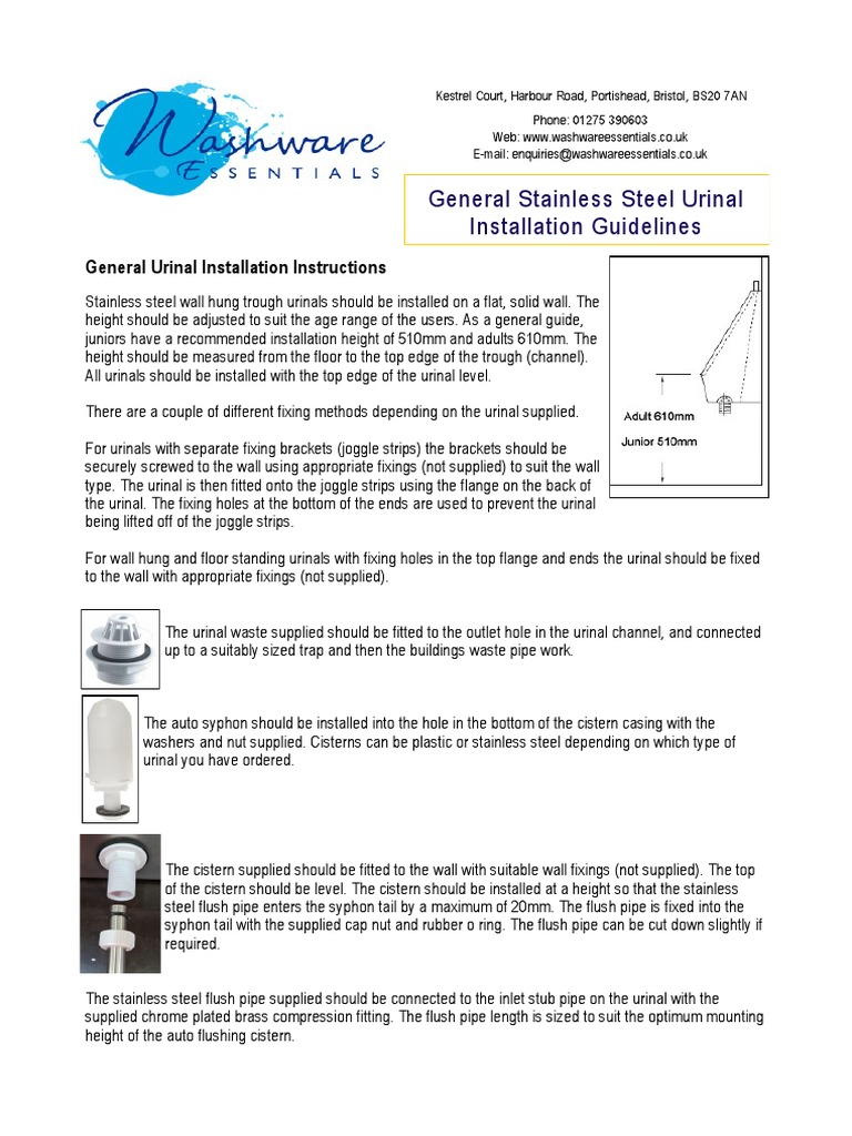 Urinal Installation Instructions PDF