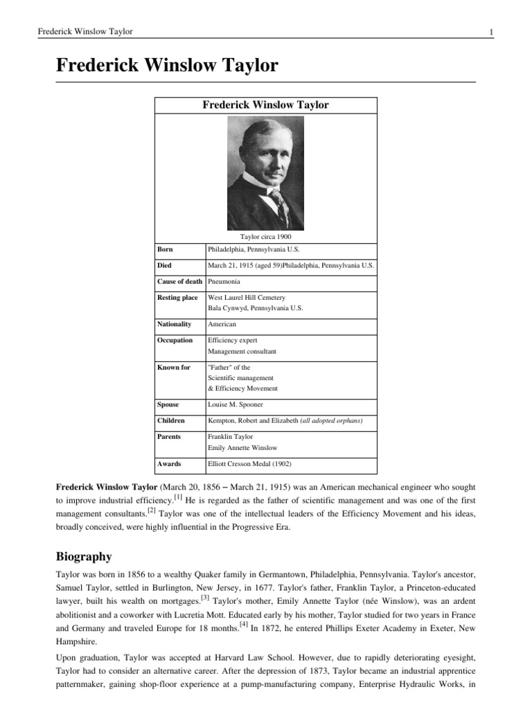 Реферат: Frederick Winslow Taylor Essay Research Paper IntroductionThis