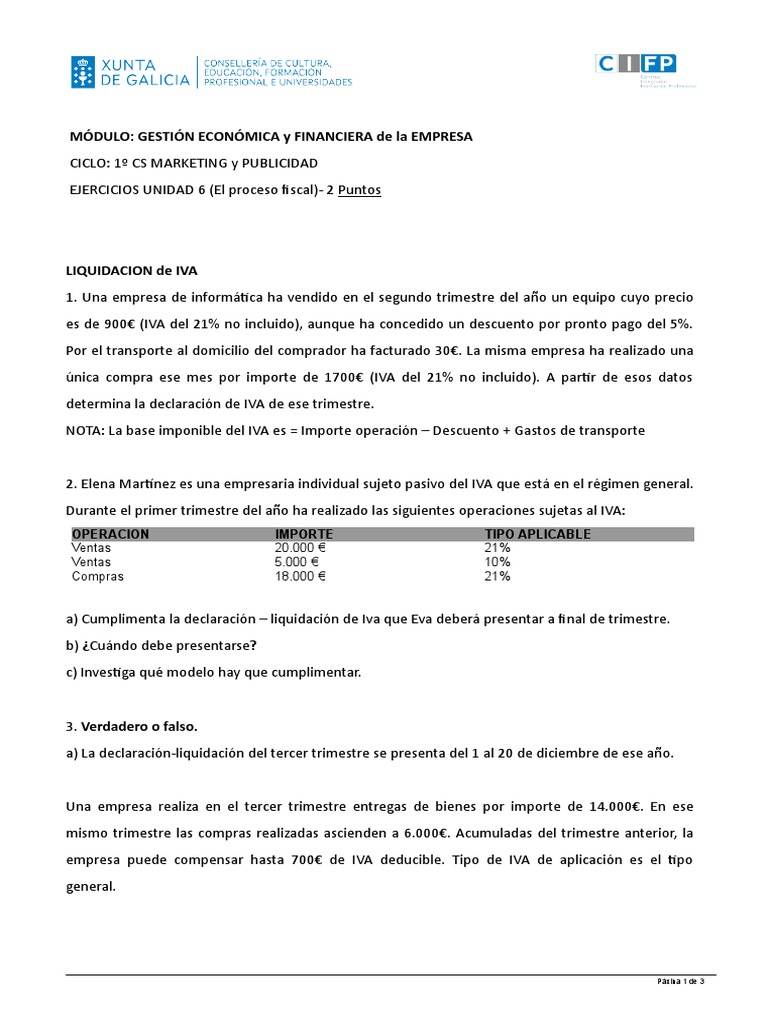 Ejercicios de IVA y Liquidación Fiscal | PDF | Impuestos | Impuesto al ...