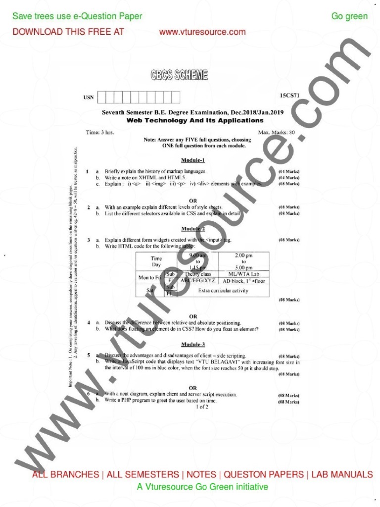 Web Previous Year Question Paper | PDF