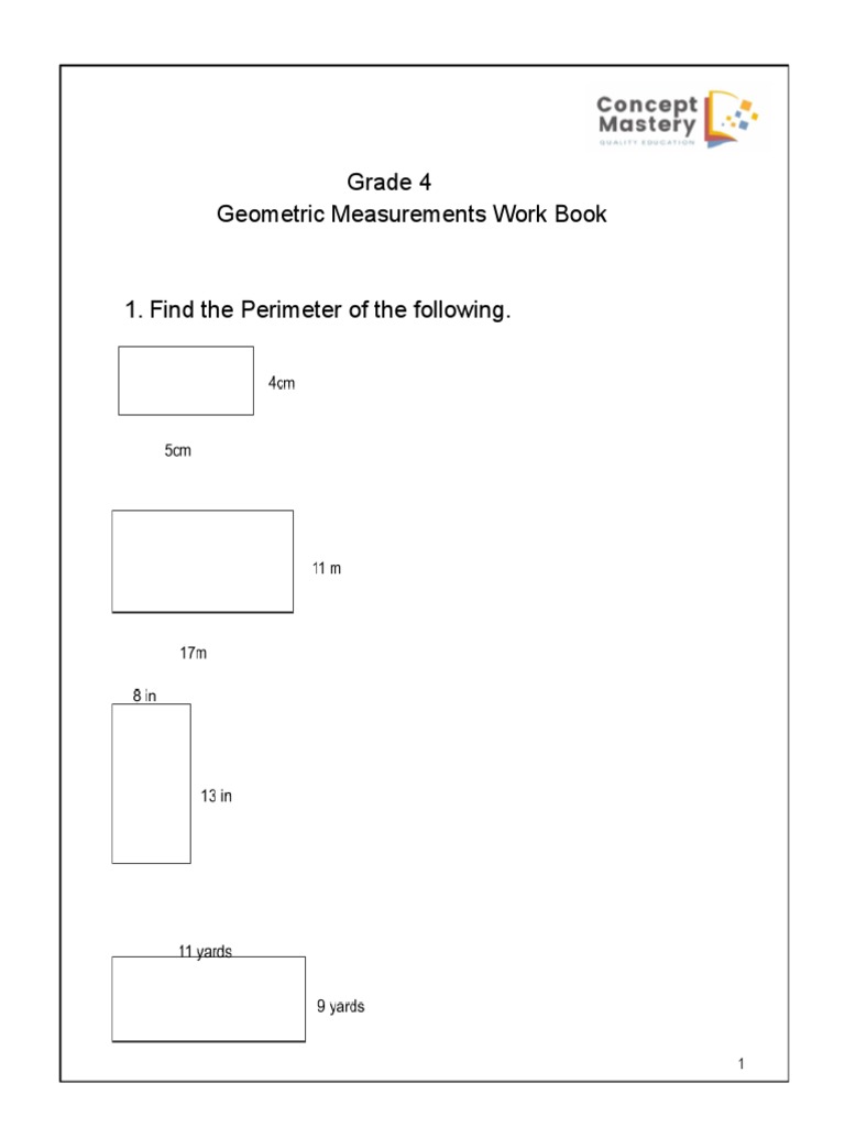 Grade 4 Geometric Measurement WB PDF Length Area Grade 4 Geometric Measurement WB PDF Length Area