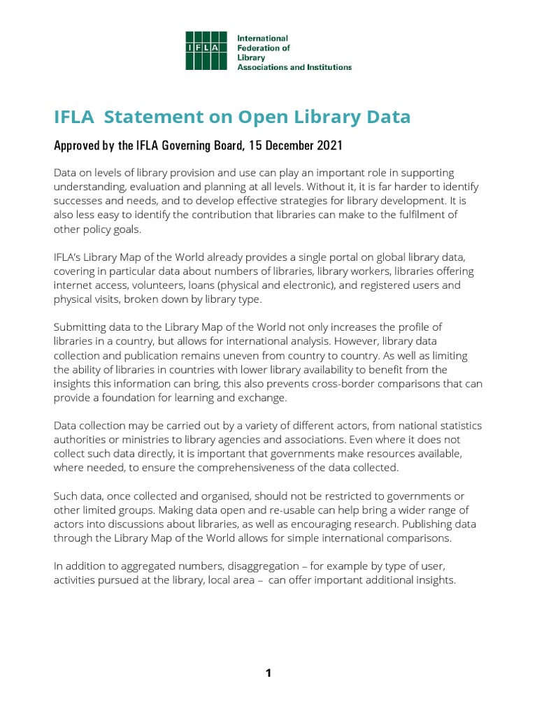 IFLA Recommendations on Library Data | PDF | Libraries | Data